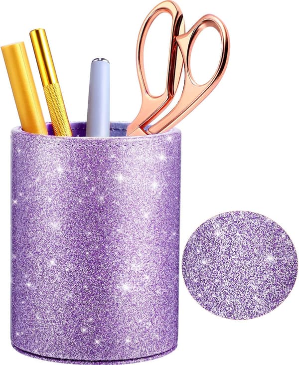 PU Glitter Pennholder Blyantkopp Rosegull Skinnende for Kvinner Jenter,