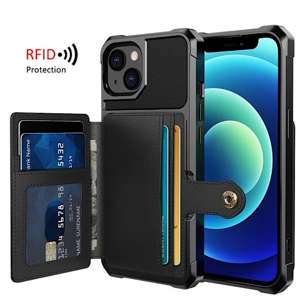 iPhone 15 - Cover med magnetisk pung 4-rum Sort