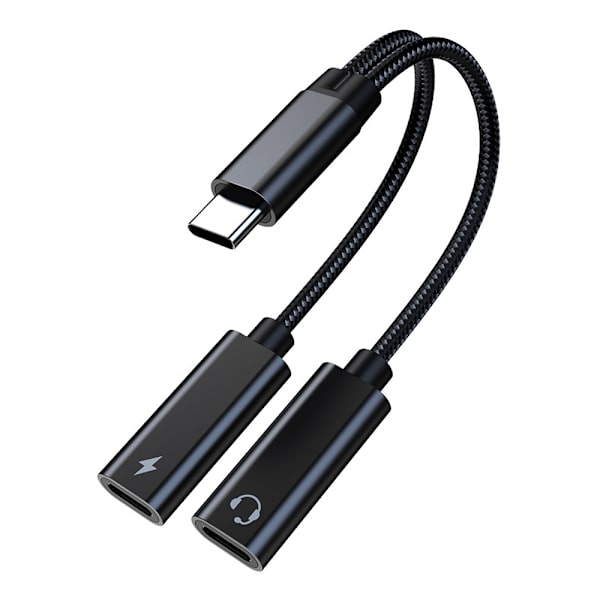 USB C adapter hörlurar och laddning, USB C splitter 2 USB C, 2 i 1