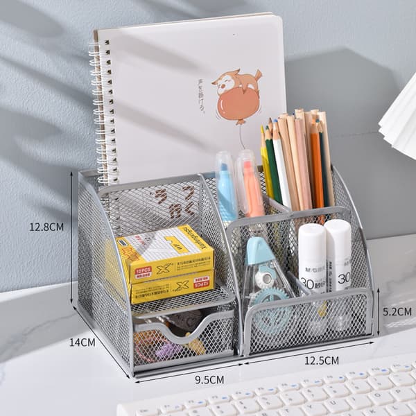 Kontorsmaterial Caddy Mesh Skrivbordsorganisatör Skolmaterialhållare 6