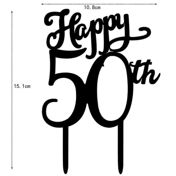 Gratulerer med 50-årsdagen kaketopp i akryl 50-års kakedekorasjon (svart)