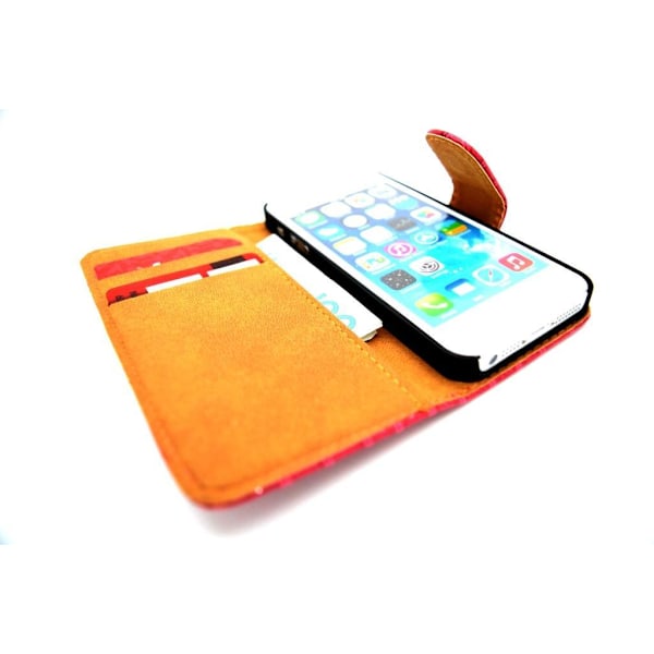 Iphone 5 5S Fodral Plånbok Case Crocodile Leather Röd Röd