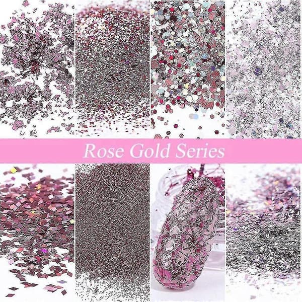 Neglekunst Paljetter Glitter - Festlig Rose Gull Rosa Neglflak