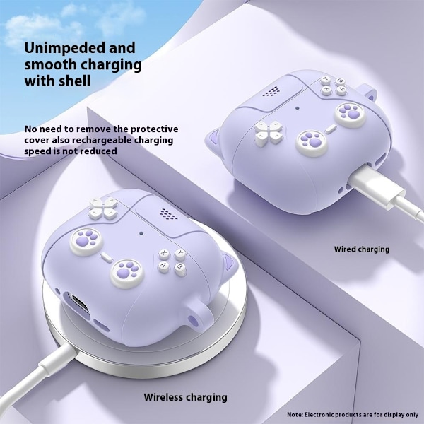 SKALO AirPods 4 Cute Cat Controller Fodral - Lila Lila