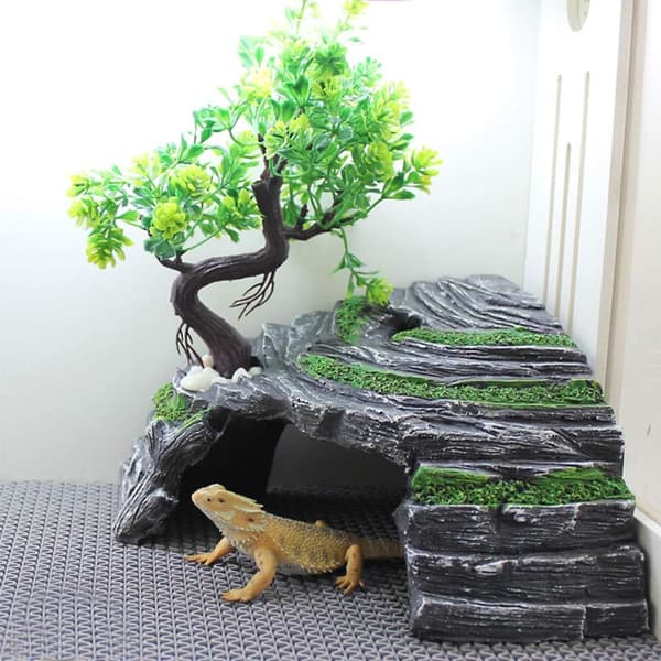 Reptilskjul Terrarium Gjemmested Skilpadderampe Plattform Habitat De