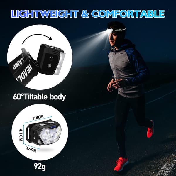 LED-otsavalaisin (1 kpl), USB C -ladattava otsalamppu, punainen valo