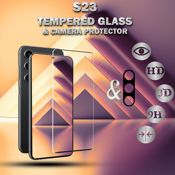 1-Pack Samsung S23 Skärmskydd & 1-Pack linsskydd - Härdat Glas 9H - Super kvalitet 3D