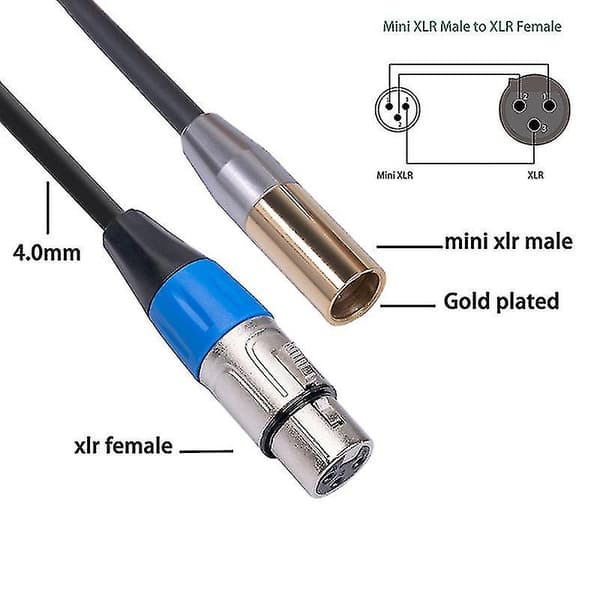 Rexlis 1ft Mini Xlr Han Til Xlr Hun Adapterkabel, 3-benet Mini Xlr Til Xlr Videokabel, Kompatibel
