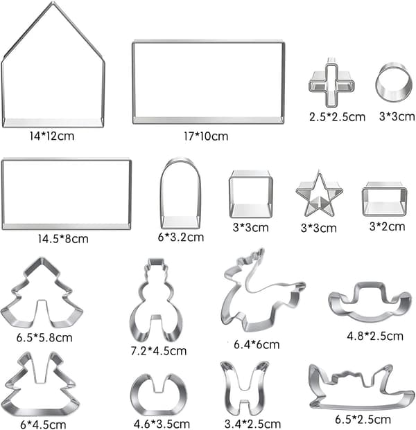 Julekageform 18 dele 3D-udstiksforme i rustfrit stål Udstiksform til honningkagehus Bagning til DIY-dekoration af fondant