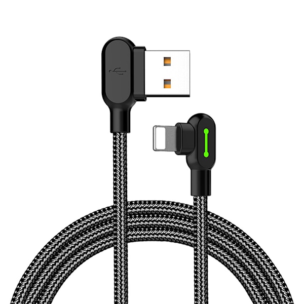 McDodo CA-4679 Vinklad Lightning kabel, LED, 2A, 3m, svart svart