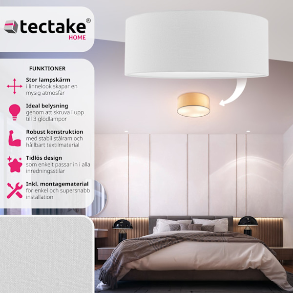 tectake Taklampa Circum, plafond i linne Vit