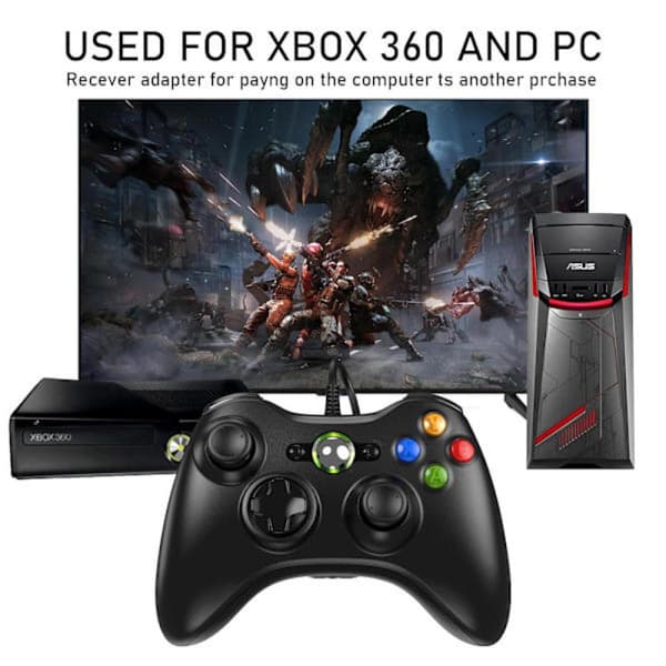 X-Box 360 kablet gamepad, USB-tilkobling for Microsoft X-Box 360 og Slim-konsoll og PC