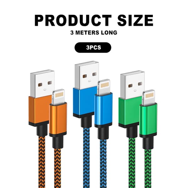 iPhone-laddkabel 2m 3-pack, lång iPhone-laddkabel, färgglad flätad USB iPhone Lightning-kabel för snabbladdning, kompatibel