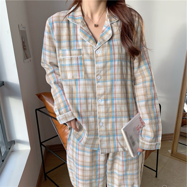 Pyjamas Set för Kvinnor, 2-Delar, Långärmad, Knappar, Loungewear