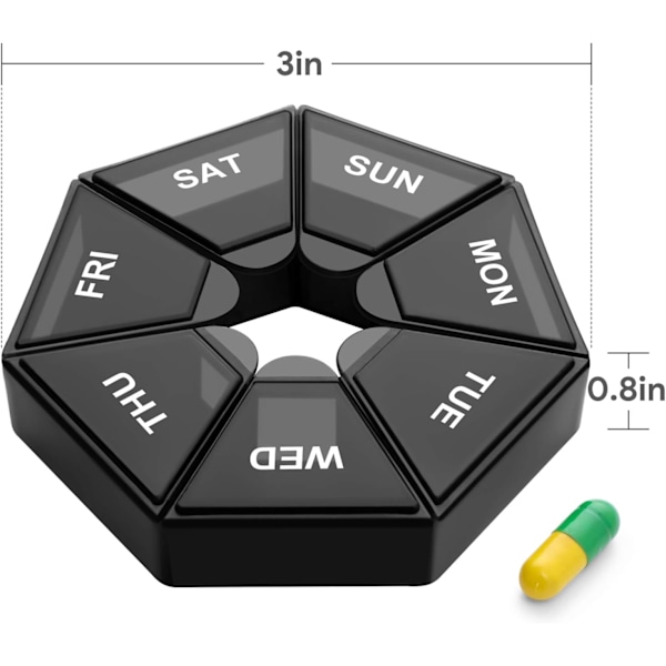 Veckovis pillerbox, bärbar med stora separata fack