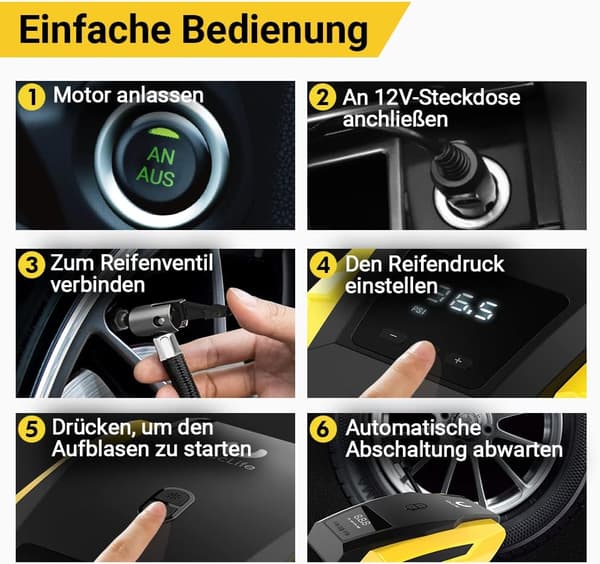Däckpump för bildäck, 12VDC bil-luftpump digital däcktrycksmätare för säker uppblåsning, automatisk avstängning bärbar luftkompressor säkerställer precision