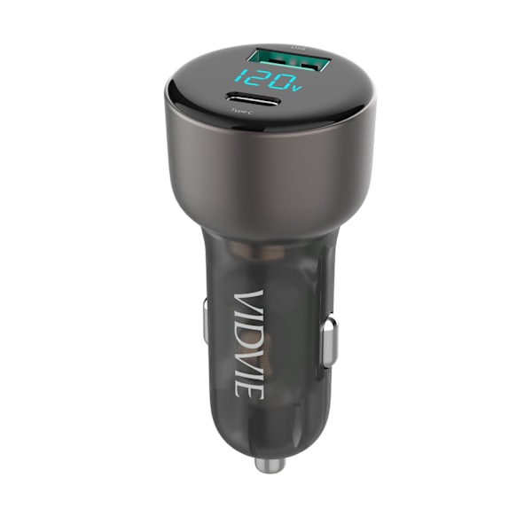 Bil-laddare med LED-display 2x (USB-A USB- C) Svart