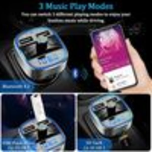 Bluetooth FM-sändare för bil, Innovativ snabbladdningsteknik Dubbel USB-laddning, Kristallklar musikströmning, Stöd för TF-kort & USB-disk