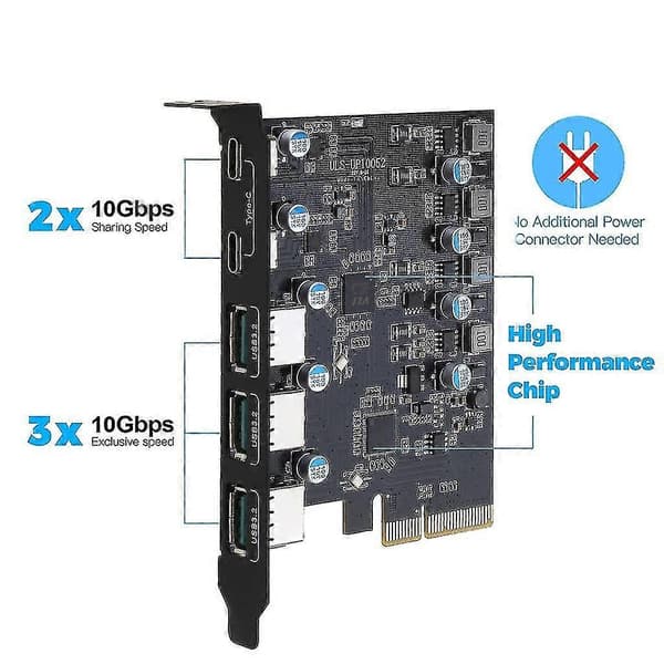 Supersnabb 20gb Pcie Usb 3.2 Expansionskort 5 Portar Usb-a Typ C För Windows