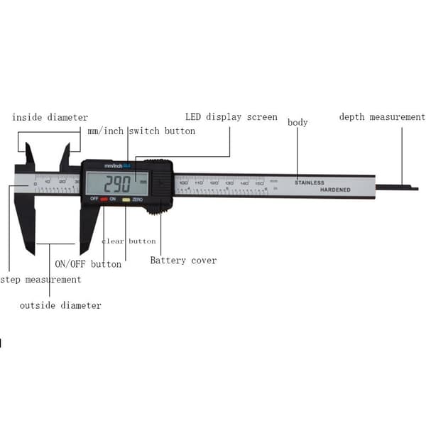 100mm/150mm Elektronisk Digital Skydelære, LCD-display, Lineal