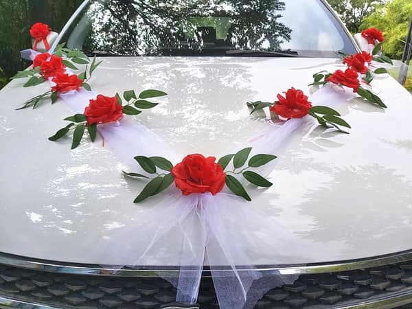 Bröllopsbils blomsterplatta band rosett set bilhuvud dekoration tillbehör