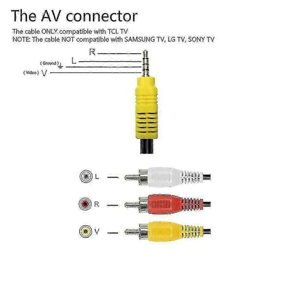 Video AV-komponentadapterkabel erstatning for TCL TV, 3 RCA til 3,5 mm fo