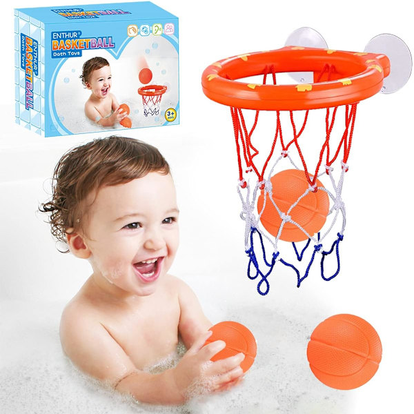 Basketbollkorg för badkarskul, smart design med uppgraderade sugproppar säkerställer att den sitter fast under leken, säkra material för småbarn, 3 bollar