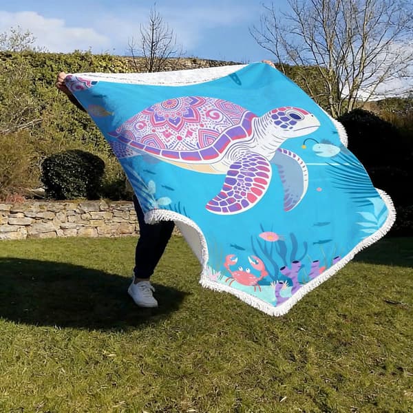 100cm x 100cm Merenelävät Mikrokuitu Pyöreä Hapsullinen Rantapyyhe B