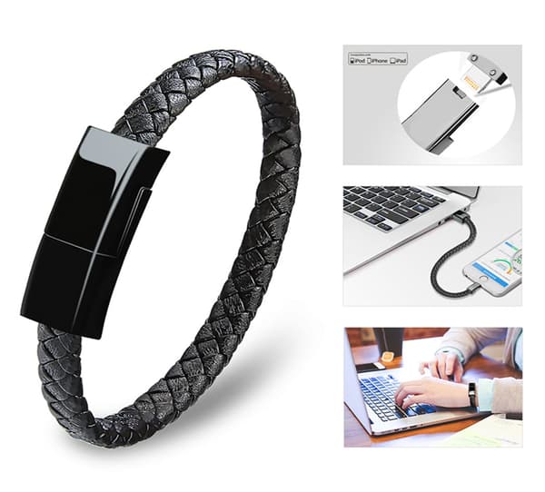 USB-kabelarmband Kort Bärbar Läderladdare (L/M)