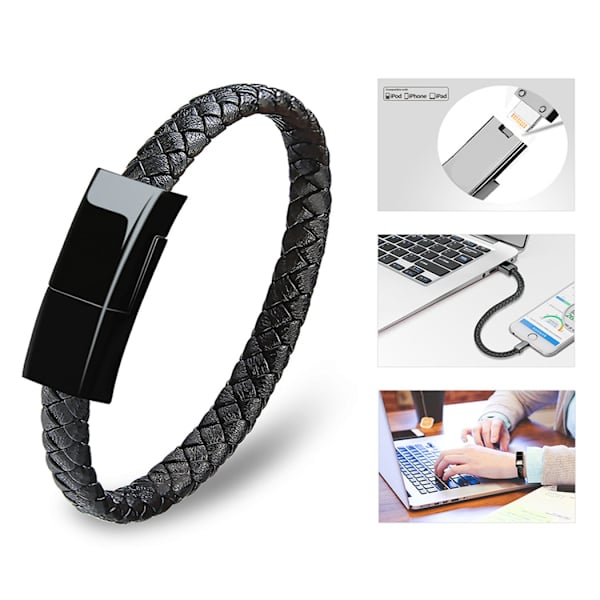 USB-kabelarmbånd Kort bærbart læderoplader (L/M)