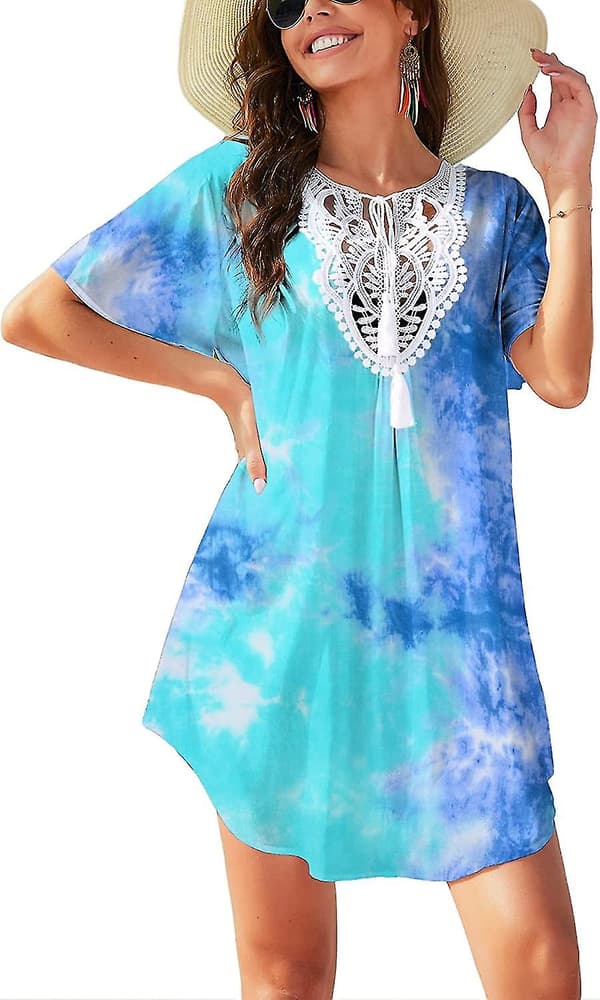 Badedragt Cover Ups Kvinder Blonde Hæklet V-hals Sommer Strand Coverups Kjole