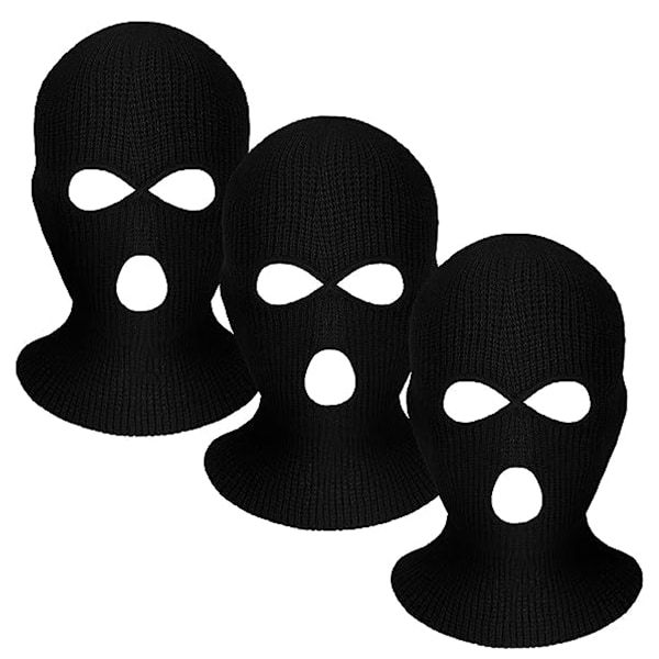 3-Hål Stickad Full Face Cover Skidåkning Halsvärmare, Vinter Balaclava Varm Stickad Mössa för Utomhussporter, 3-pack