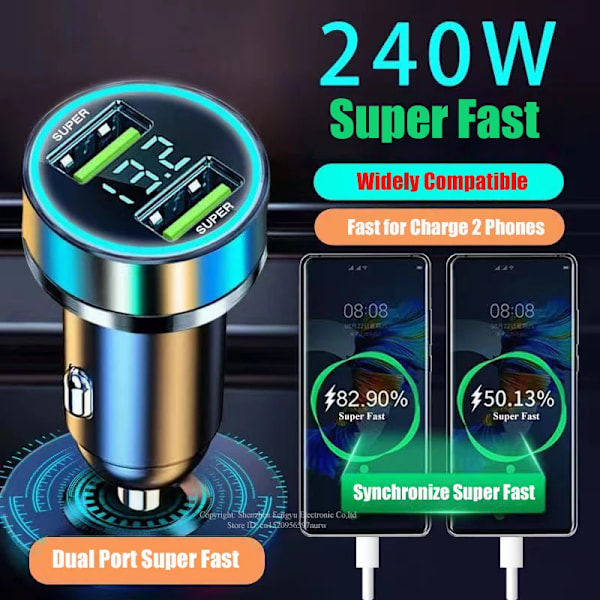 2-portars supersnabb USB billaddare för iPhone 14 Pro Max 13 12 11 Oneplus Huawei OPPO Samsung Xiaomi 240W snabbladdningsadapter