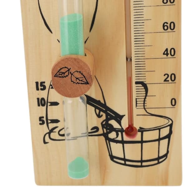 Badstuetermometer Timeglass 15 Minutters Sandtimer Gull Tre 0 til 140 Celsius Grader Temperaturmåler Veggmontert Badstutilbehør