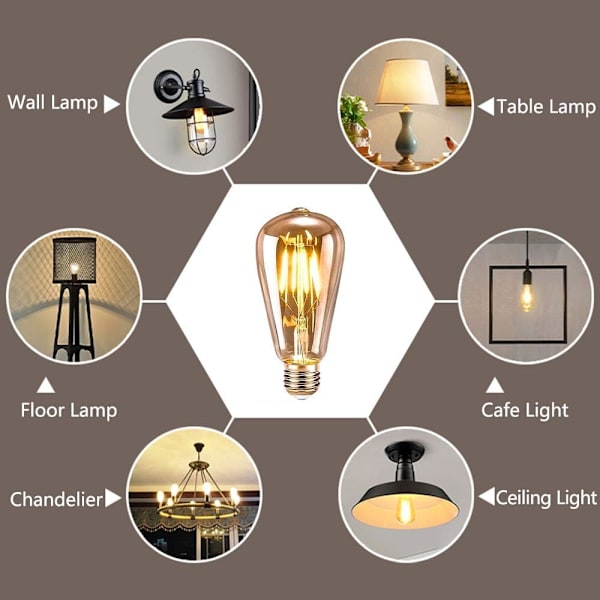 Antika Edison Glödlampor, Steampunk Retro Dekoration Med Högeffektiv Energibesparande LED, Dekorativt Bärnstensfärgat Glas För E26/E27 Sockel, 7-pack