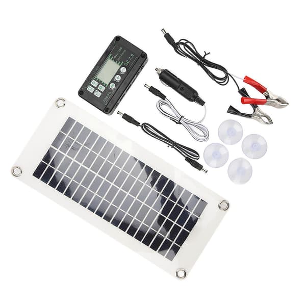 Husbil Solpanel Kit 30W Polykisel PET Batteriladdarpanel med 50A Laddningsspänningsregulator för Stugor Båtar Marina