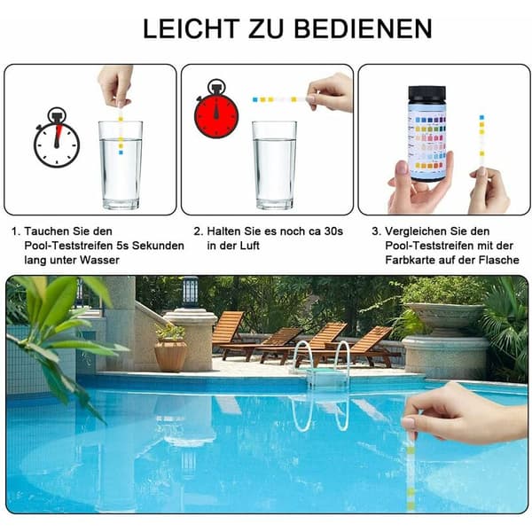 1 st teststickor för pool 6 i 1, pH-pappersteststickor 50 st