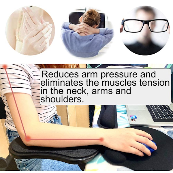 Ergonomiskt skrivbordsarmstöd, 180 graders rotation för anpassningsbar komfort, enkel att installera, hållbar ABS & plast med memory foam, reducerar