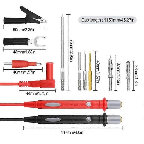 22 STK Multimeter Testledningssæt, Bagsideprobetestledninger, Multimeterprober, Testledninger med Alligatorklemmer, Prober