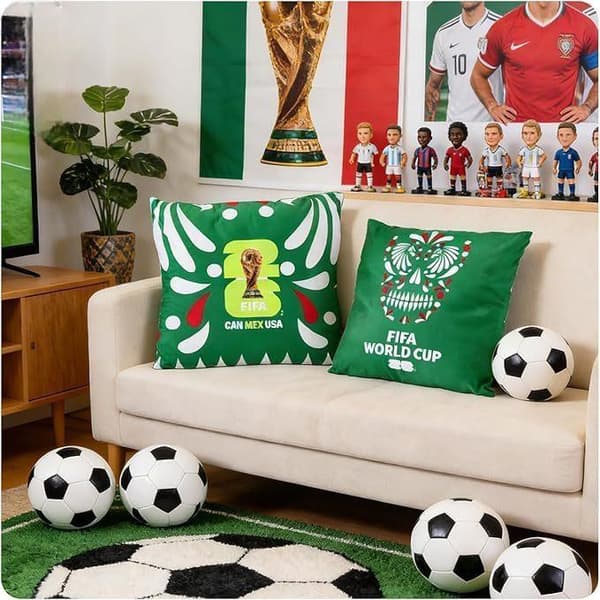 45x45cm 2-pak 2026 VM-tema pudebetræk – Grøn Fan Merchandise