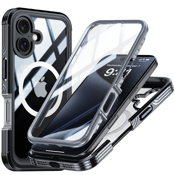 iPhone 16 Fuld Dækning Magsafe Premium 3D Cover 3i1 ThreeSixty