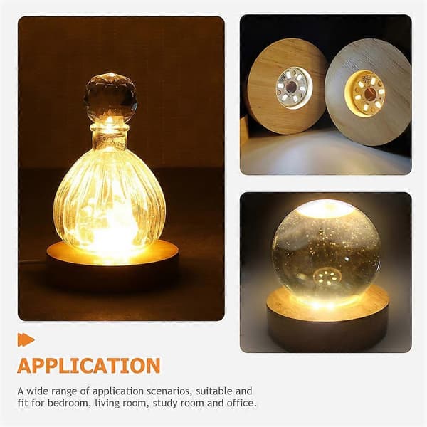 LED-belyst utstillingsbase i tre for krystallkule og glasskule