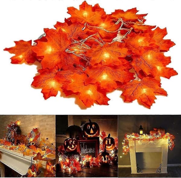Høstkrans, høstblader, lønnebladkrans, høstgirlanderblader, perfekt dekorasjon til Thanksgiving og julelys (gul 3m 20led)