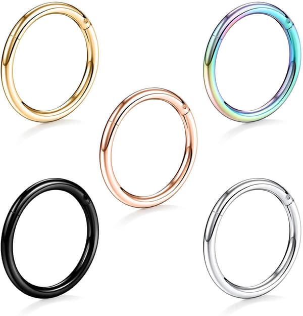 Sæt med 5 næseringe i rustfrit stål 1,0 mm*6 mm 5 farver Seje perforeringer