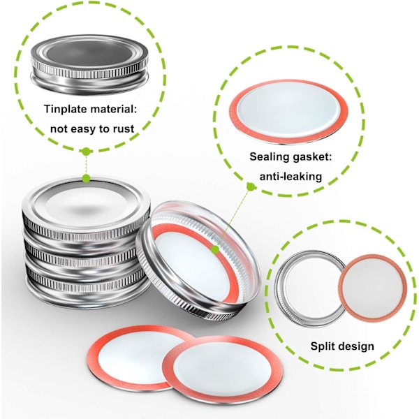 Delade band av bleckplåt för Mason Jar-burkar, vertikal mönsterdesign säkerställer grepp, livsmedelsklassat material för säker förvaring, silver (24 st, 70 mm)