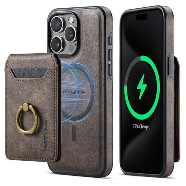 (Til iPhone 15 Pro Max) MagSafe Telefoncover med roterende ring sort kaffe