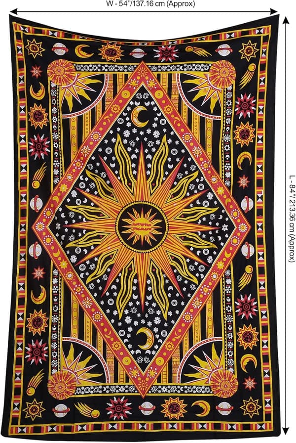 1 st Bomulls Sol Måne Väggbonad 213x137cm Hippie Mandala Etnisk