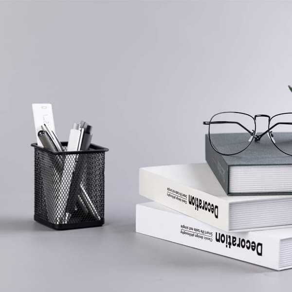 Firkantet metalpenholder - Metalterningpenholder - Sort net Mult