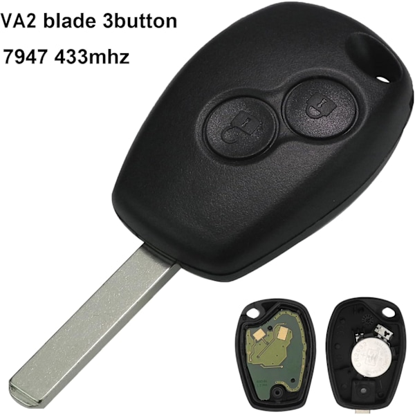 2 knappar 433 Mhz fjärrkontroll bilnyckelbricka skal med PCF7947 chip VA2 blad för Ren-ault Kangoo 2 Clio 3 Duster Modus Twingo DACIA Logan