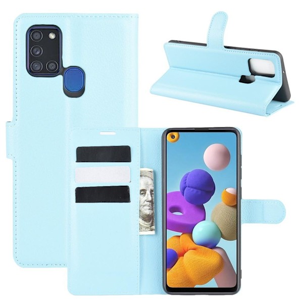 Samsung Galaxy A21s - Litchi Plånboksfodral - Ljus Blå LightBlue Ljus Blå